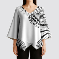 Polynesian Chief Inspired Costume Kimono Sleeve Blouse Tribal Pattern With Tooth Necklace White