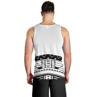 Polynesian Chief Inspired Costume Men Tank Top Tribal Pattern With Tooth Necklace White