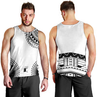 Polynesian Chief Inspired Costume Men Tank Top Tribal Pattern With Tooth Necklace White