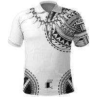 Polynesian Chief Inspired Costume Polo Shirt Tribal Pattern With Tooth Necklace White
