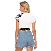 Polynesian Chief Inspired Costume Raglan Cropped T Shirt Tribal Pattern With Tooth Necklace White