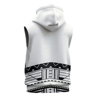 Polynesian Chief Inspired Costume Sleeveless Hoodie Tribal Pattern With Tooth Necklace White