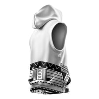 Polynesian Chief Inspired Costume Sleeveless Hoodie Tribal Pattern With Tooth Necklace White