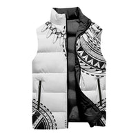 Polynesian Chief Inspired Costume Sleeveless Puffer Jacket Tribal Pattern With Tooth Necklace White