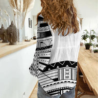 Polynesian Chief Inspired Costume Women Casual Shirt Tribal Pattern With Tooth Necklace White
