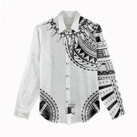 Polynesian Chief Inspired Costume Women Casual Shirt Tribal Pattern With Tooth Necklace White