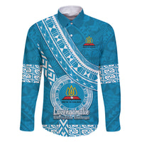 Custom Lavengamalie College Family Matching Off Shoulder Long Sleeve Dress and Hawaiian Shirt Tongan Kupesi Pattern LT05 Dad's Shirt - Long Sleeve Blue - Polynesian Pride