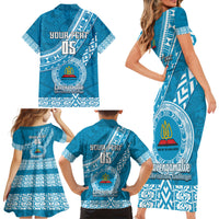 Custom Lavengamalie College Family Matching Short Sleeve Bodycon Dress and Hawaiian Shirt Tongan Kupesi Pattern LT05 - Polynesian Pride