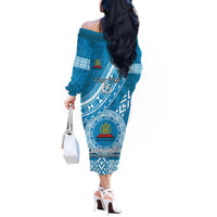 Custom Lavengamalie College Off The Shoulder Long Sleeve Dress Tongan Kupesi Pattern LT05 - Polynesian Pride