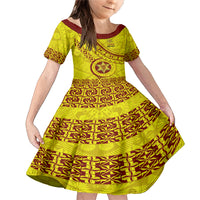 Custom Tonga High School Family Matching Mermaid Dress and Hawaiian Shirt Tongan Kupesi Pattern LT05 Daughter's Dress Yellow - Polynesian Pride