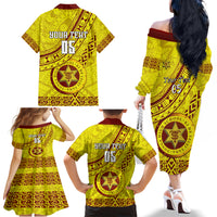Custom Tonga High School Family Matching Off Shoulder Long Sleeve Dress and Hawaiian Shirt Tongan Kupesi Pattern LT05 - Polynesian Pride