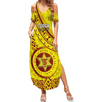 Custom Tonga High School Summer Maxi Dress Tongan Kupesi Pattern LT05 Women Yellow - Polynesian Pride