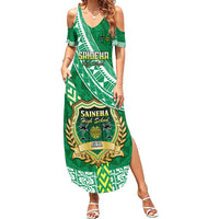 Custom Saineha High School Summer Maxi Dress Tongan Kupesi Pattern LT05 Women Green - Polynesian Pride