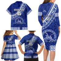 Custom Tupou College Family Matching Long Sleeve Bodycon Dress and Hawaiian Shirt Tongan Kupesi Pattern LT05 - Polynesian Pride