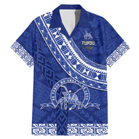 Custom Tupou College Family Matching Mermaid Dress and Hawaiian Shirt Tongan Kupesi Pattern LT05 Dad's Shirt - Short Sleeve Blue - Polynesian Pride