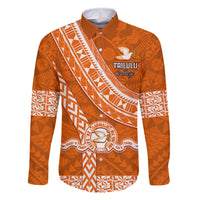 Custom Tailulu College Family Matching Summer Maxi Dress and Hawaiian Shirt Tongan Kupesi Pattern LT05 Dad's Shirt - Long Sleeve Orange - Polynesian Pride
