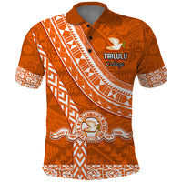 Custom Tailulu College Polo Shirt Tongan Kupesi Pattern LT05 Orange - Polynesian Pride
