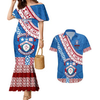 Custom Apifoou College Couples Matching Mermaid Dress and Hawaiian Shirt Tongan Kupesi Pattern LT05 Blue - Polynesian Pride