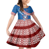 Custom Apifoou College Family Matching Mermaid Dress and Hawaiian Shirt Tongan Kupesi Pattern LT05 Daughter's Dress Blue - Polynesian Pride