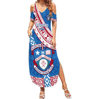 Custom Apifoou College Summer Maxi Dress Tongan Kupesi Pattern LT05 Women Blue - Polynesian Pride