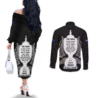 New Zealand Rugby Couples Matching Off The Shoulder Long Sleeve Dress and Long Sleeve Button Shirt The Haka With Champions Cup LT05 - Polynesian Pride