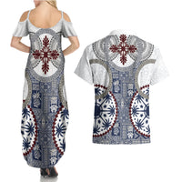 Hawaii Couples Matching Summer Maxi Dress and Hawaiian Shirt Barkcloth Pattern Vintage Style LT05 - Polynesian Pride