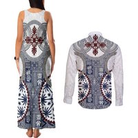 Hawaii Couples Matching Tank Maxi Dress and Long Sleeve Button Shirt Barkcloth Pattern Vintage Style LT05 - Polynesian Pride