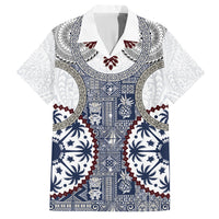 Hawaii Family Matching Long Sleeve Bodycon Dress and Hawaiian Shirt Barkcloth Pattern Vintage Style LT05 Dad's Shirt - Short Sleeve Blue - Polynesian Pride