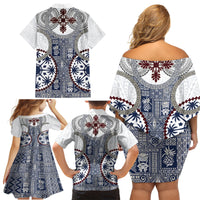 Hawaii Family Matching Off Shoulder Short Dress and Hawaiian Shirt Barkcloth Pattern Vintage Style LT05 - Polynesian Pride