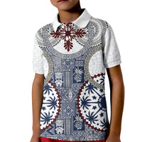 Hawaii Kid Polo Shirt Barkcloth Pattern Vintage Style LT05 Kid Blue - Polynesian Pride