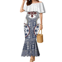 Hawaii Mermaid Dress Barkcloth Pattern Vintage Style LT05 Women Blue - Polynesian Pride