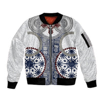 Hawaii Sleeve Zip Bomber Jacket Barkcloth Pattern Vintage Style LT05 Unisex Blue - Polynesian Pride