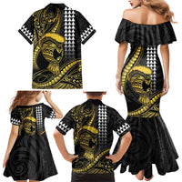 Hawaii Ikaika Warrior Helmet Family Matching Mermaid Dress and Hawaiian Shirt Gold Style