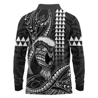 Hawaii Ikaika Warrior Helmet Long Sleeve Polo Shirt Black Tribal Tattoo