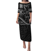 Hawaii Ikaika Warrior Helmet Puletasi Black Tribal Tattoo LT05 Long Dress Black - Polynesian Pride