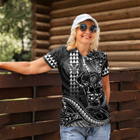 Hawaii Ikaika Warrior Helmet Women Polo Shirt Black Tribal Tattoo