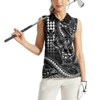 Hawaii Ikaika Warrior Helmet Women Sleeveless Polo Shirt Black Tribal Tattoo