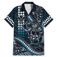 Hawaii Ikaika Warrior Helmet Family Matching Mermaid Dress and Hawaiian Shirt Blue Tribal Tattoo
