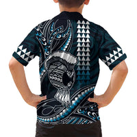 Hawaii Ikaika Warrior Helmet Family Matching Puletasi and Hawaiian Shirt Blue Tribal Tattoo