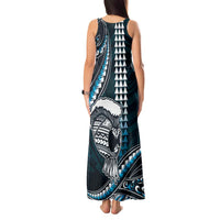 Hawaii Ikaika Warrior Helmet Tank Maxi Dress Blue Tribal Tattoo