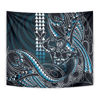 Hawaii Ikaika Warrior Helmet Tapestry Blue Tribal Tattoo
