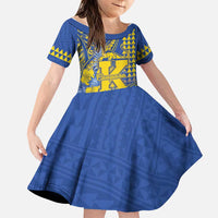 Personalised Hawaii Kaiser High School Family Matching Off Shoulder Short Dress and Hawaiian Shirt Tribal Tattoo With Hibiscus Flowers