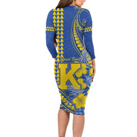 Personalised Hawaii Kaiser High School Long Sleeve Bodycon Dress Tribal Tattoo With Hibiscus Flowers