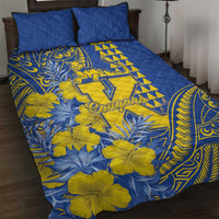 Hawaii Kaiser High School Quilt Bed Set Tribal Tattoo With Hibiscus Flowers LT05 Blue - Polynesian Pride