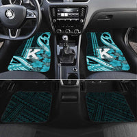 Personalised Hawaii Kapolei High School Car Mats Tribal Tattoo With Hibiscus Flowers LT05 Set 4pcs Dark Teal - Polynesian Pride