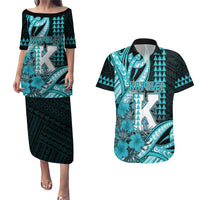 Personalised Hawaii Kapolei High School Couples Matching Puletasi and Hawaiian Shirt Tribal Tattoo With Hibiscus Flowers