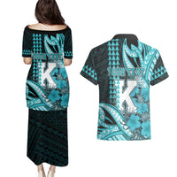 Personalised Hawaii Kapolei High School Couples Matching Puletasi and Hawaiian Shirt Tribal Tattoo With Hibiscus Flowers