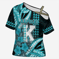 Personalised Hawaii Kapolei High School Cross Shoulder Shirt Tribal Tattoo With Hibiscus Flowers