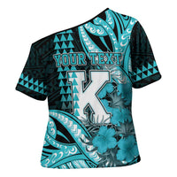 Personalised Hawaii Kapolei High School Cross Shoulder Shirt Tribal Tattoo With Hibiscus Flowers