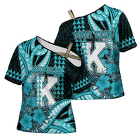 Personalised Hawaii Kapolei High School Cross Shoulder Shirt Tribal Tattoo With Hibiscus Flowers
